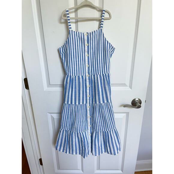 NWT J.Crew Crewcuts Girls' Tiered Button-front Dress Blue and White Size 12 - Picture 1 of 7